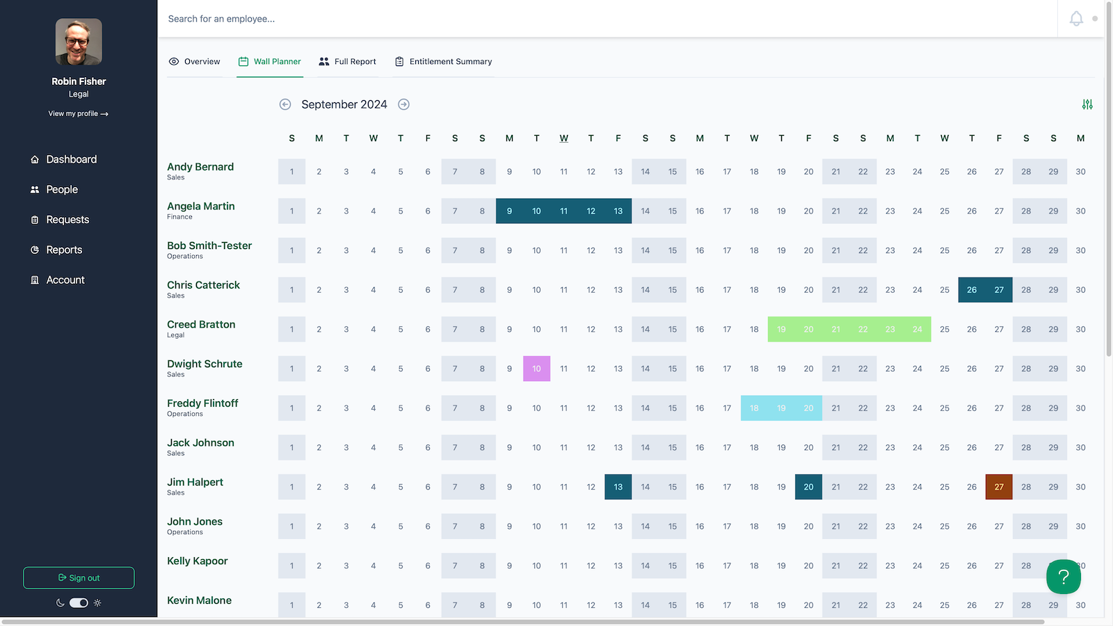 Screenshot of wall planner